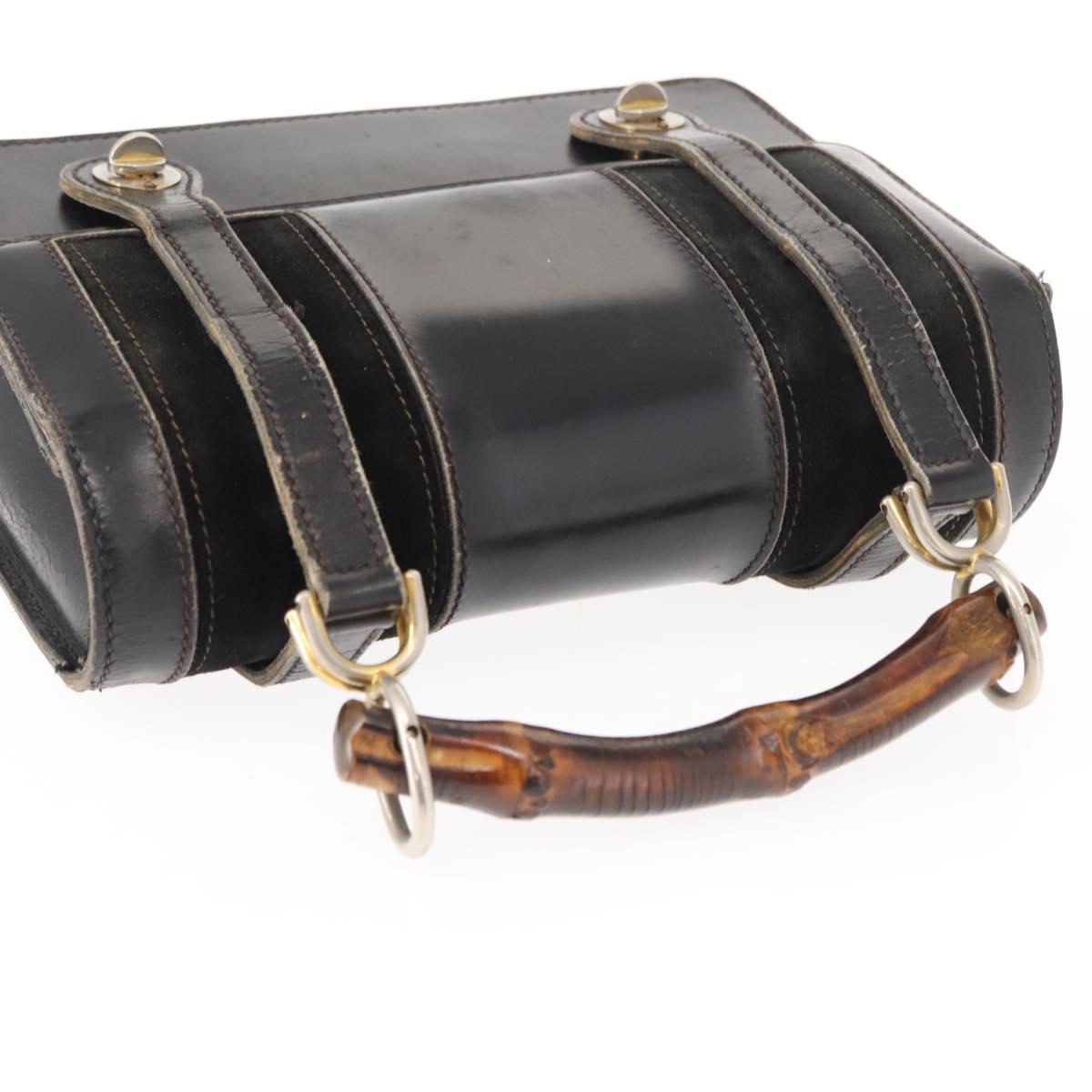 GUCCI Bamboo Hand Bag Leather Black Gold Auth ep11619