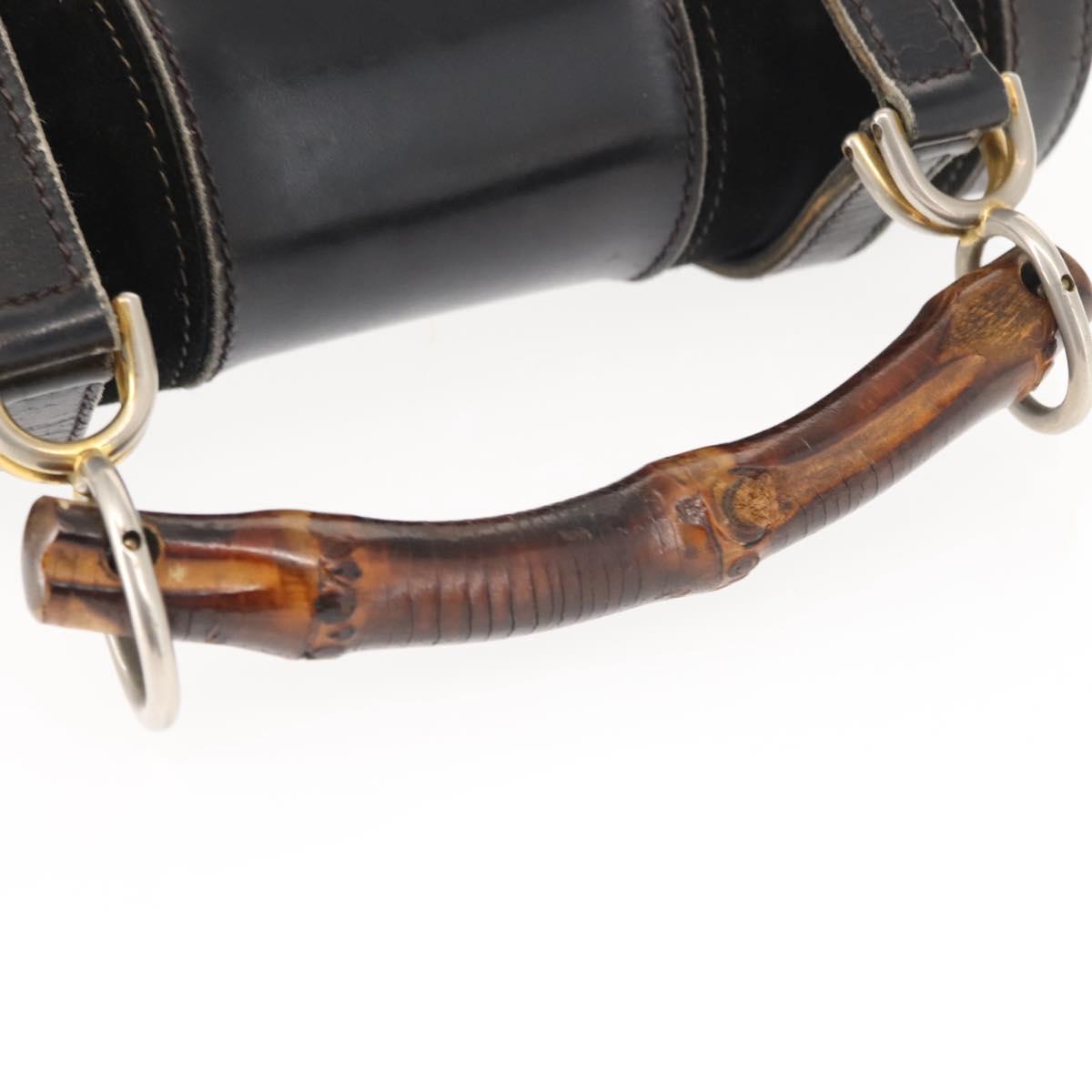 GUCCI Bamboo Hand Bag Leather Black Gold Auth ep11619