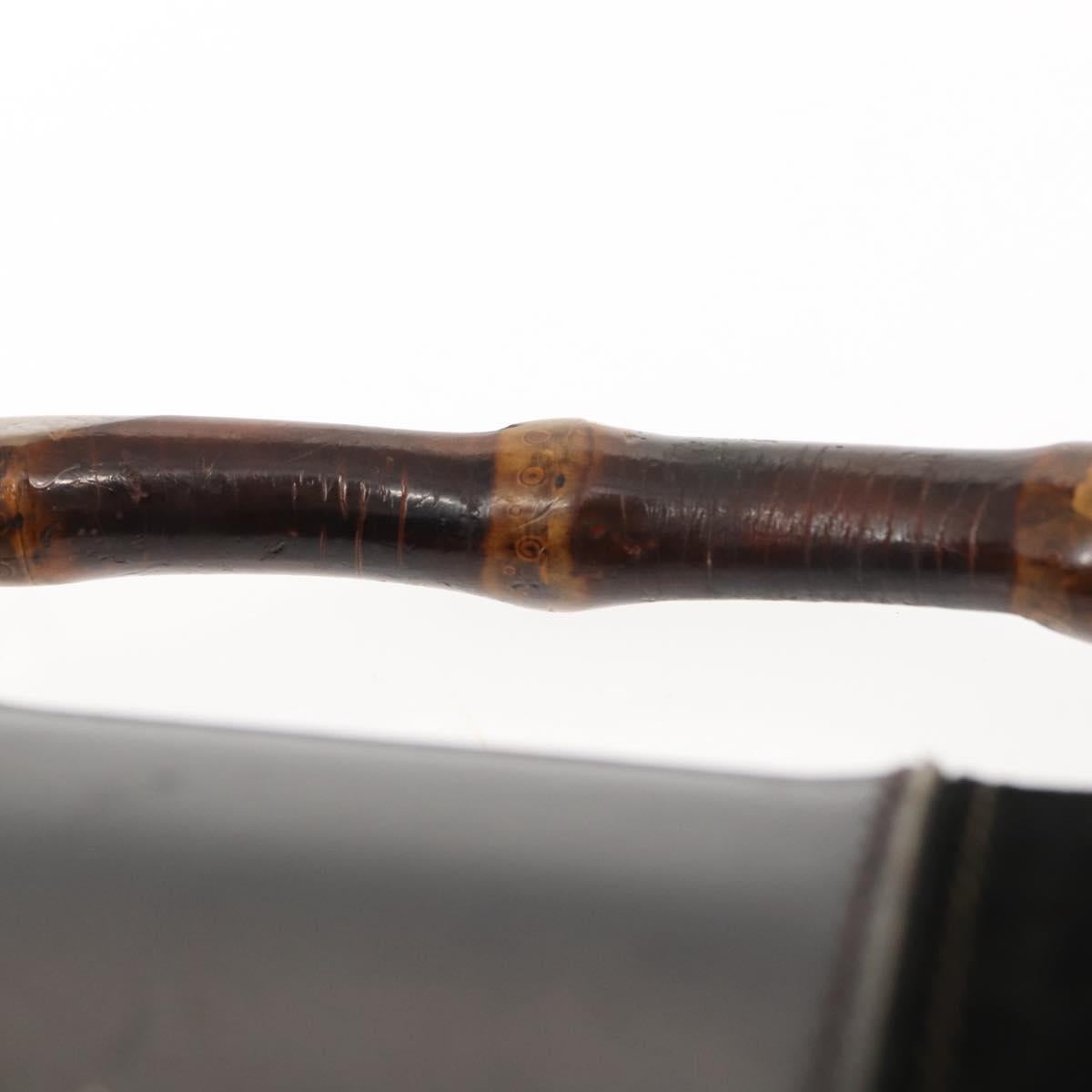 GUCCI Bamboo Hand Bag Leather Black Gold Auth ep11619