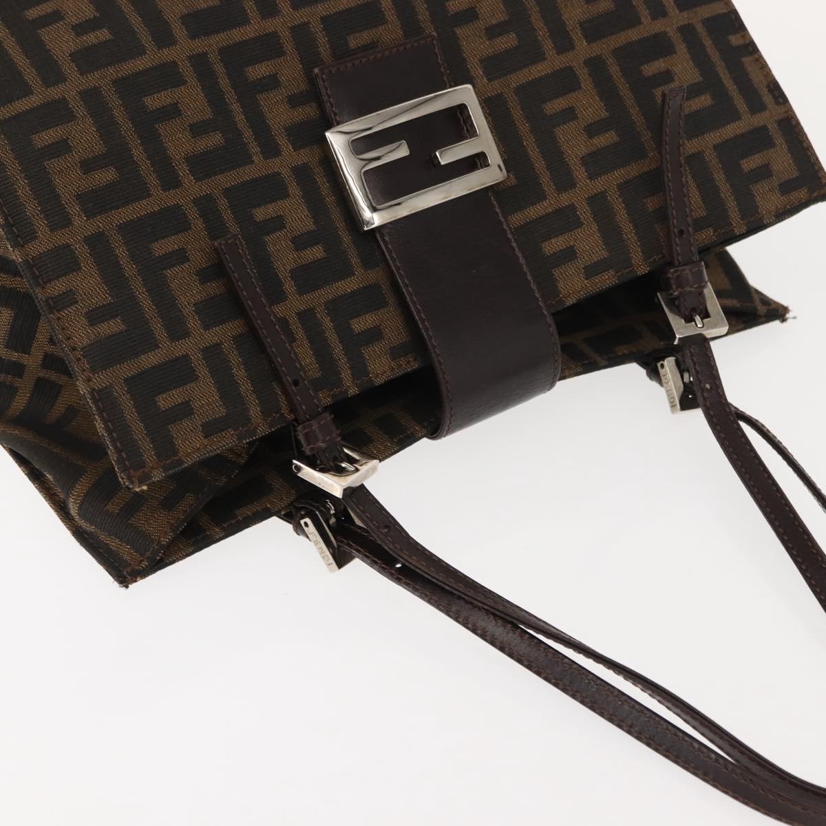 FENDI Zucca Canvas Mamma Baguette Tote Bag Black Brown Auth ep11622
