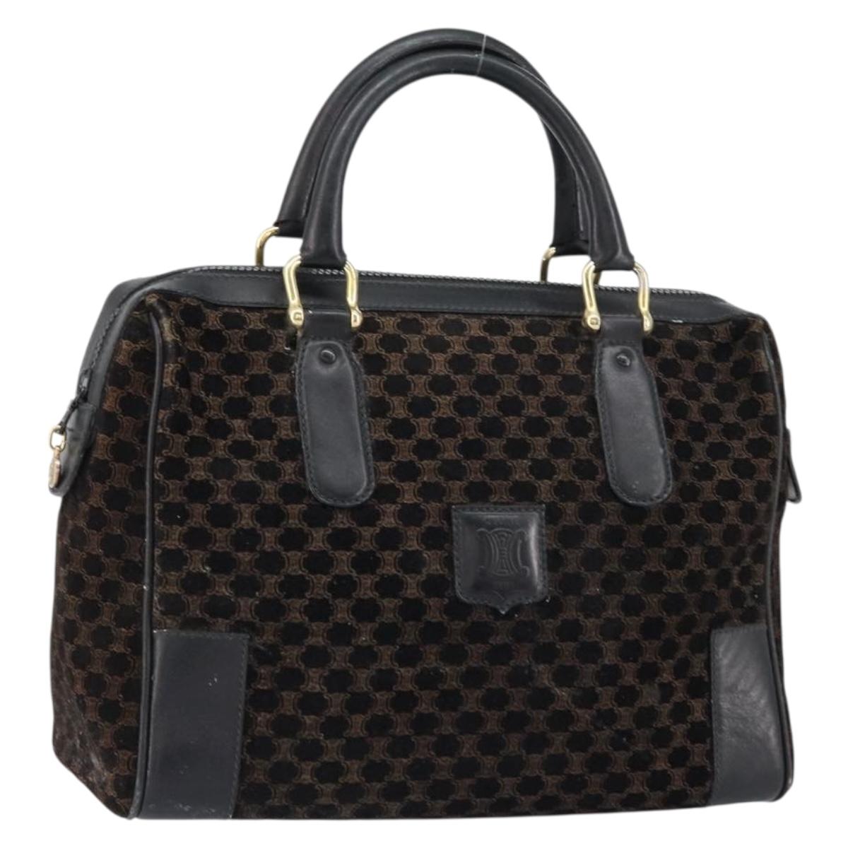 CELINE Macadam Canvas Hand Bag Suede Black Gold Auth ep11623