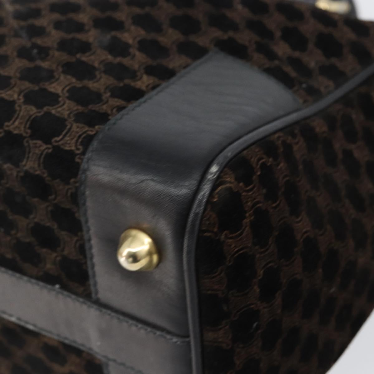 CELINE Macadam Canvas Hand Bag Suede Black Gold Auth ep11623