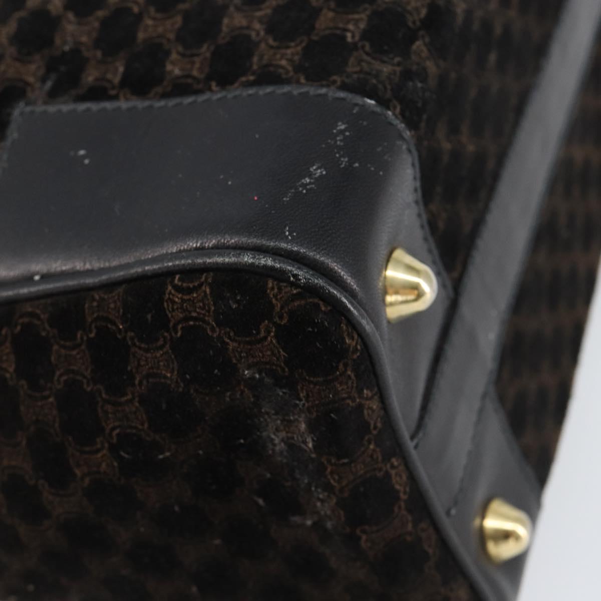 CELINE Macadam Canvas Hand Bag Suede Black Gold Auth ep11623