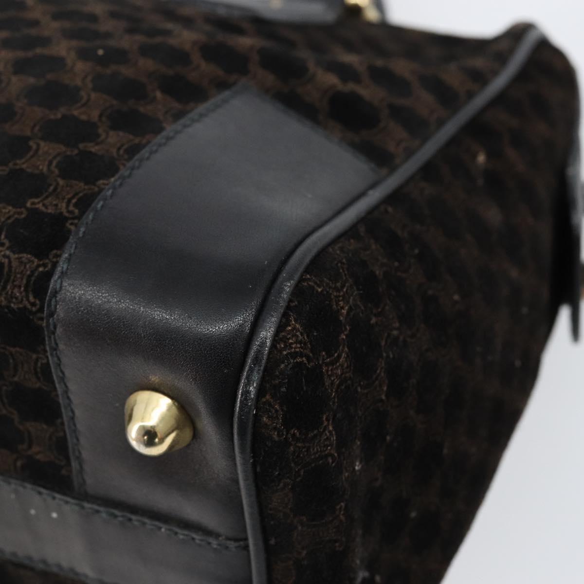 CELINE Macadam Canvas Hand Bag Suede Black Gold Auth ep11623