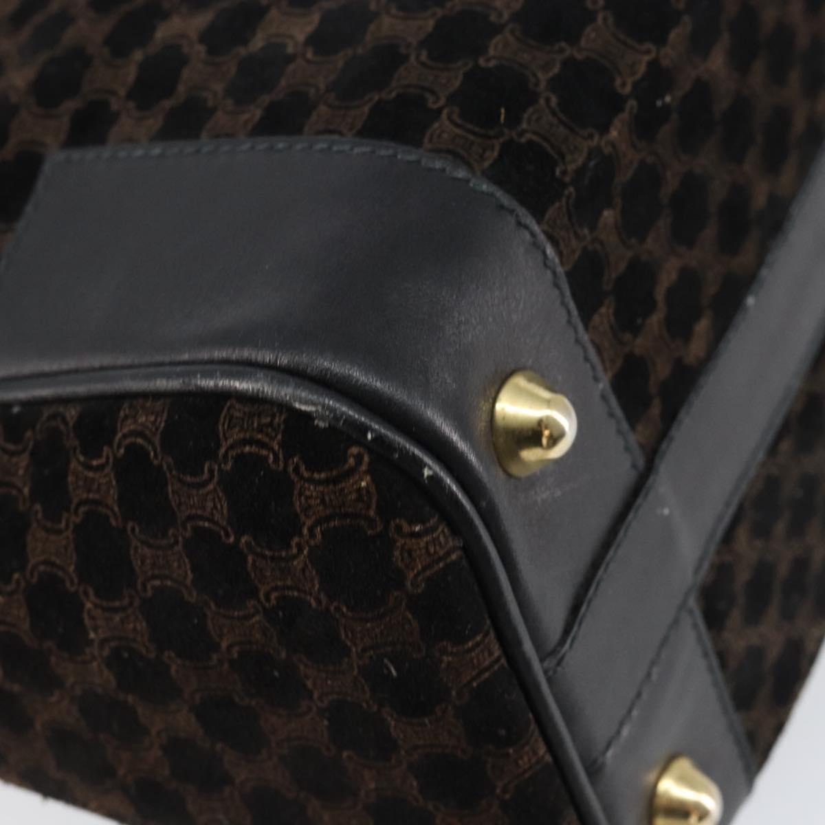 CELINE Macadam Canvas Hand Bag Suede Black Gold Auth ep11623