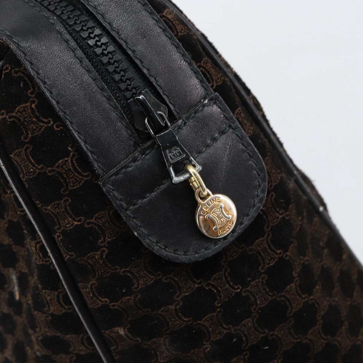 CELINE Macadam Canvas Hand Bag Suede Black Gold Auth ep11623