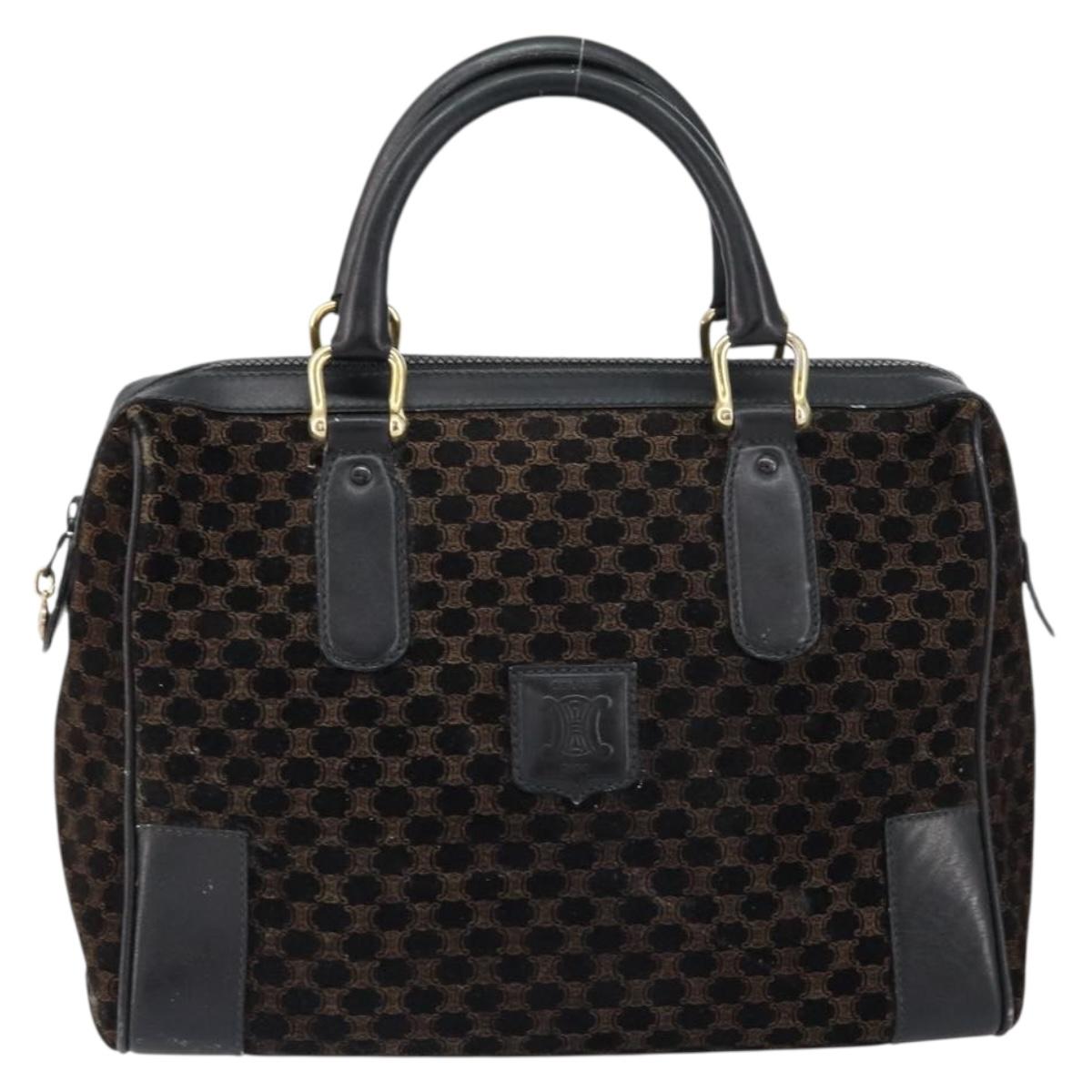 CELINE Macadam Canvas Hand Bag Suede Black Gold Auth ep11623