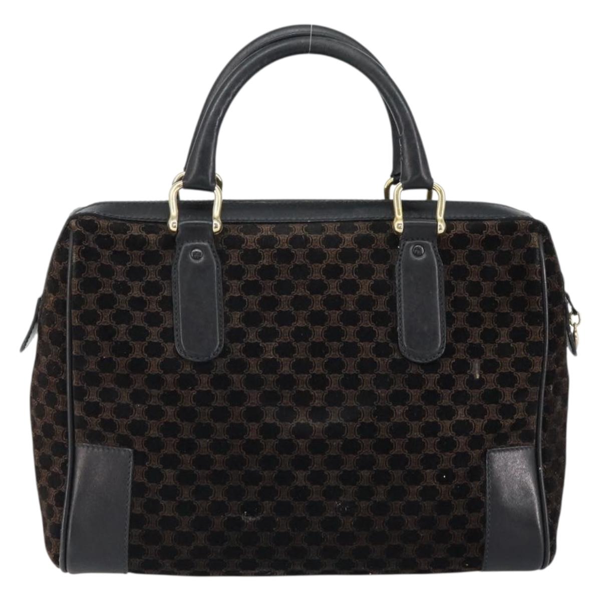 CELINE Macadam Canvas Hand Bag Suede Black Gold Auth ep11623