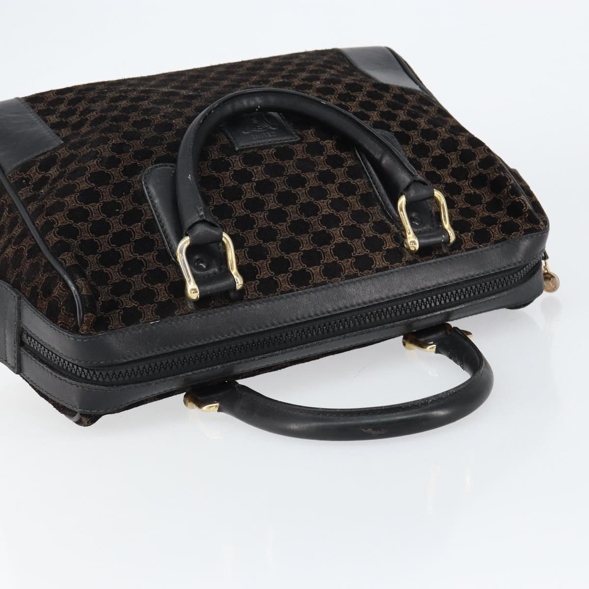 CELINE Macadam Canvas Hand Bag Suede Black Gold Auth ep11623