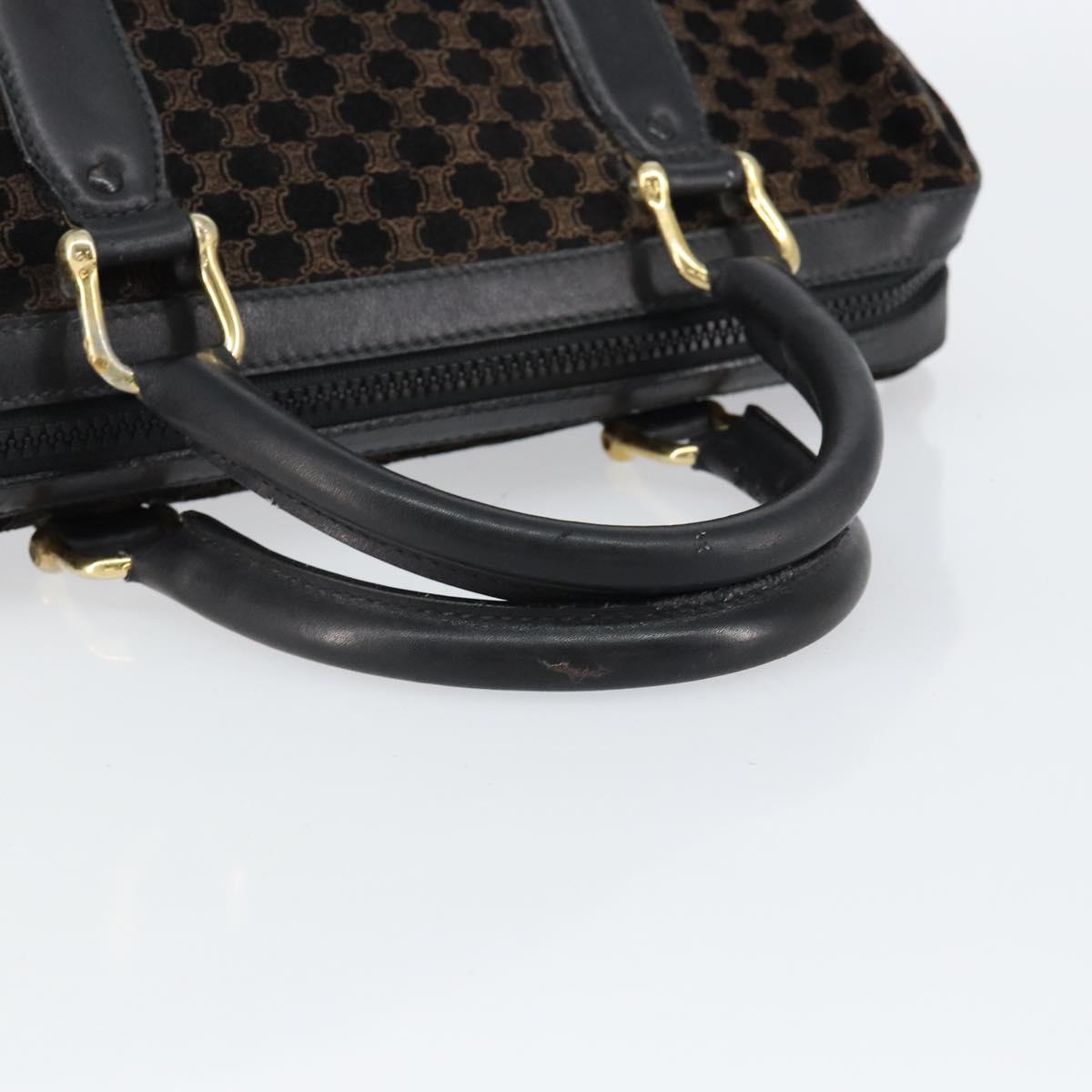 CELINE Macadam Canvas Hand Bag Suede Black Gold Auth ep11623
