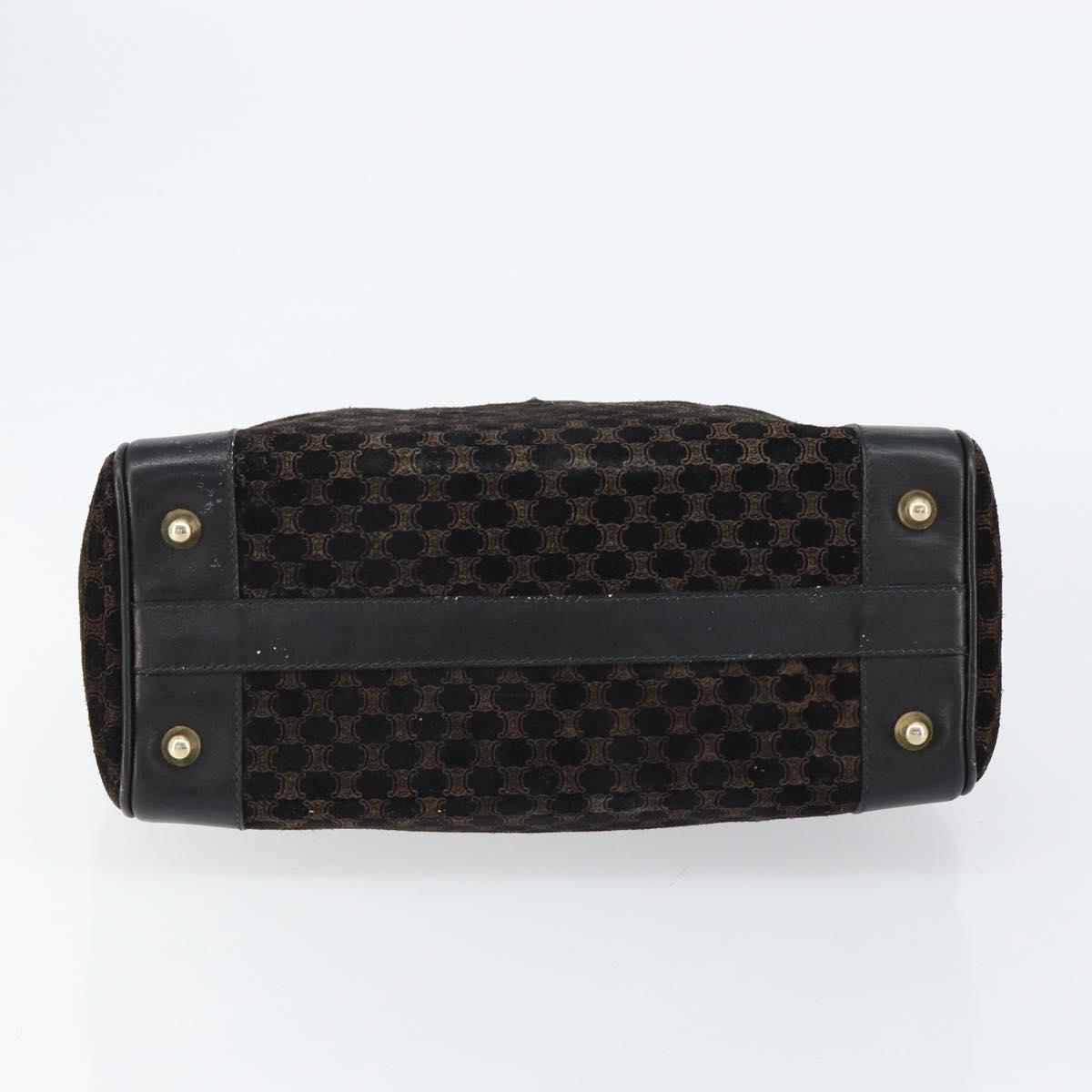 CELINE Macadam Canvas Hand Bag Suede Black Gold Auth ep11623