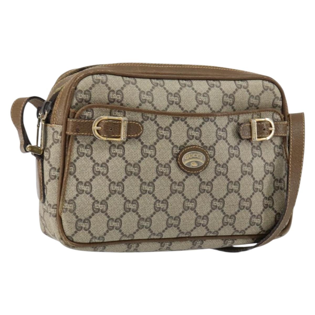 GUCCI GG Plus Supreme Shoulder Bag PVC Beige Gold Auth ep11624