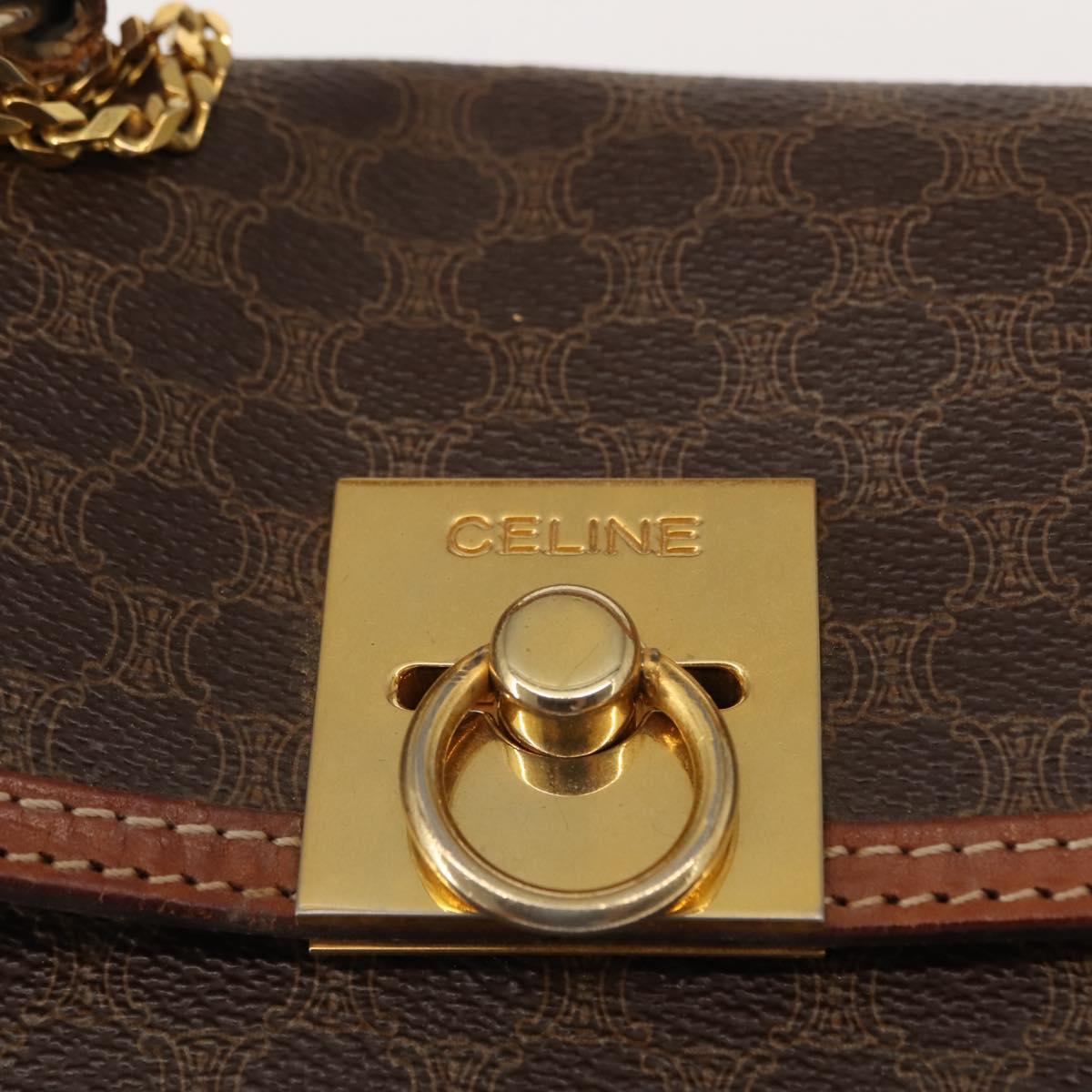 CELINE Macadam Canvas Hand Bag PVC Leather Brown Gold Auth ep11633