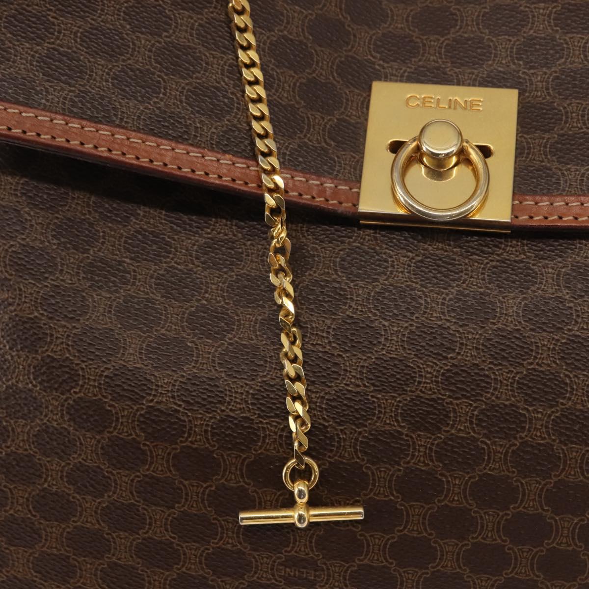 CELINE Macadam Canvas Hand Bag PVC Leather Brown Gold Auth ep11633