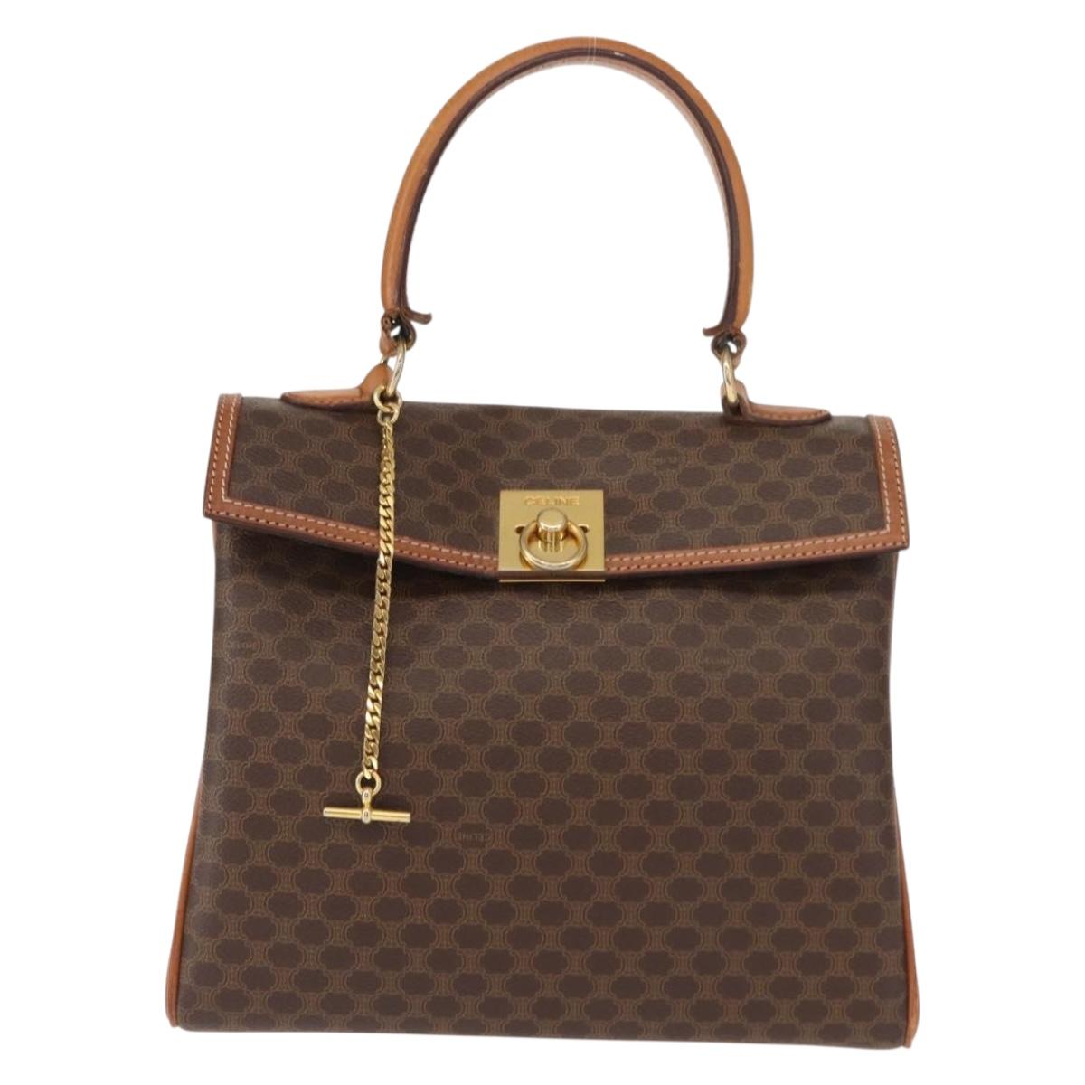 CELINE Macadam Canvas Hand Bag PVC Leather Brown Gold Auth ep11633