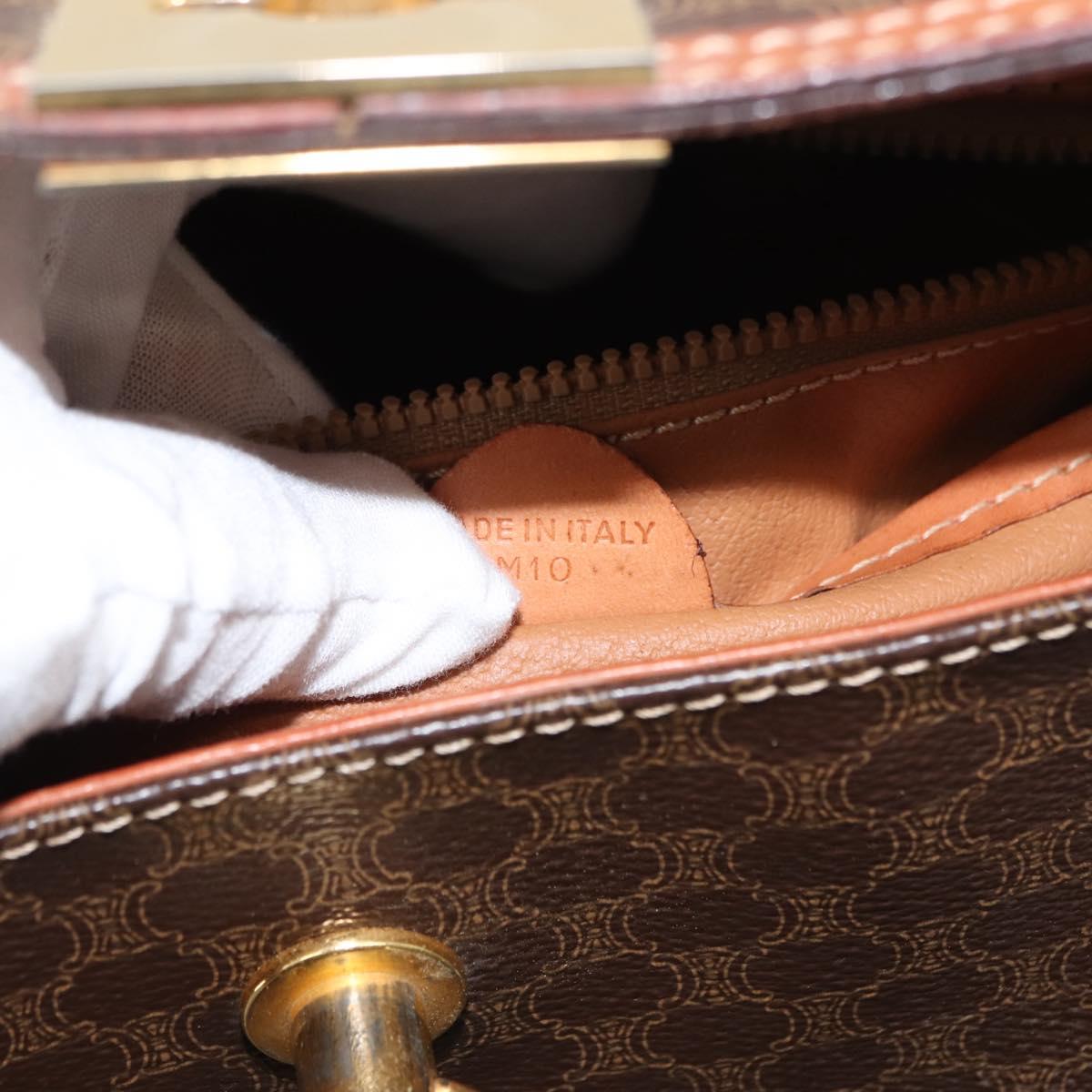 CELINE Macadam Canvas Hand Bag PVC Leather Brown Gold Auth ep11633