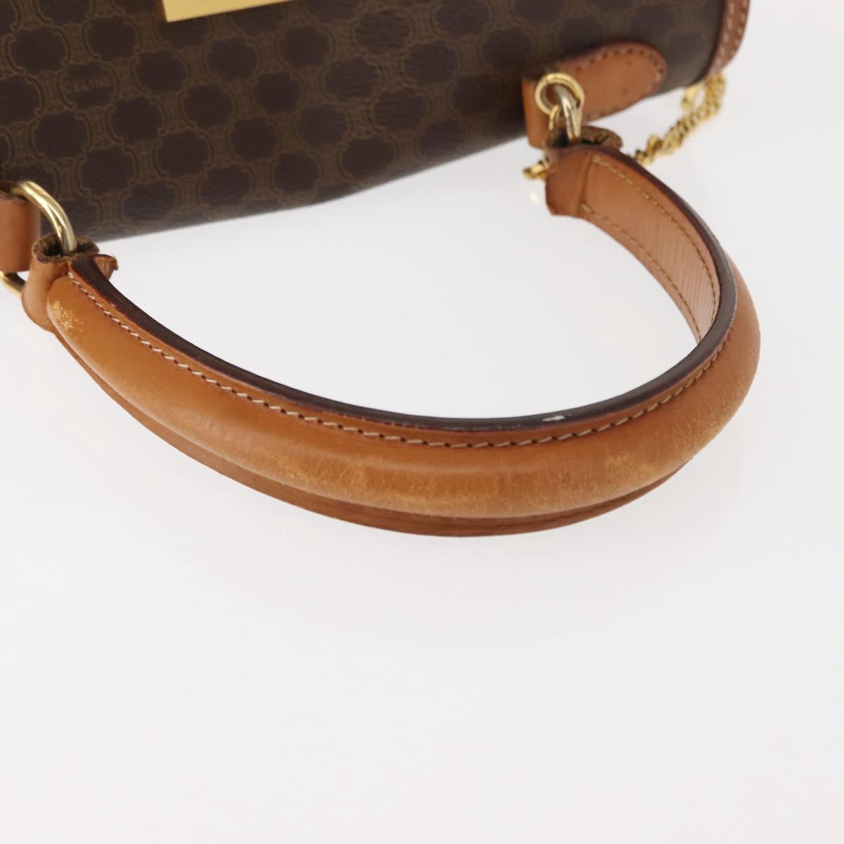 CELINE Macadam Canvas Hand Bag PVC Leather Brown Gold Auth ep11633