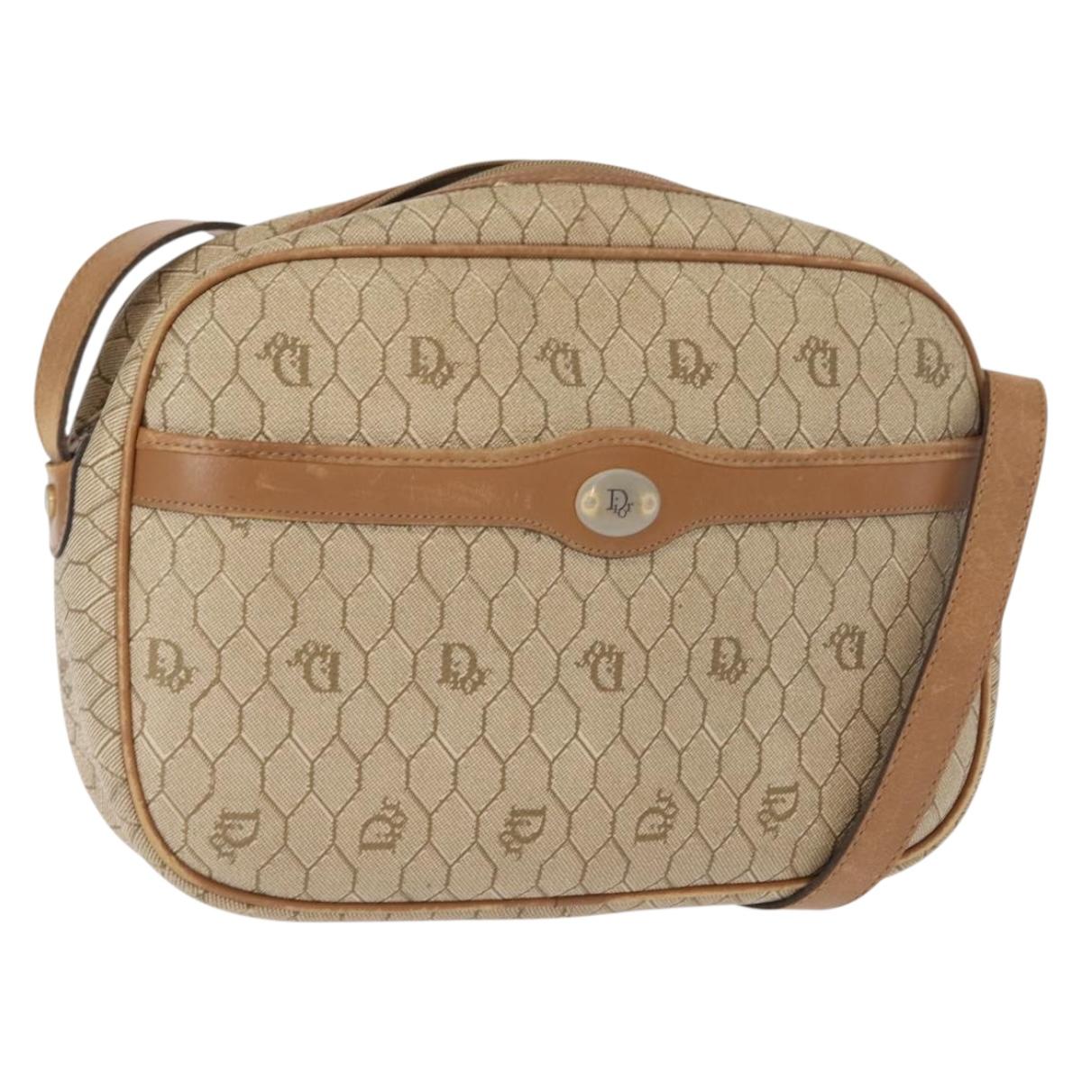 Christian Dior Honeycomb Canvas Chain Shoulder Bag PVC Beige Gold Auth ep11637