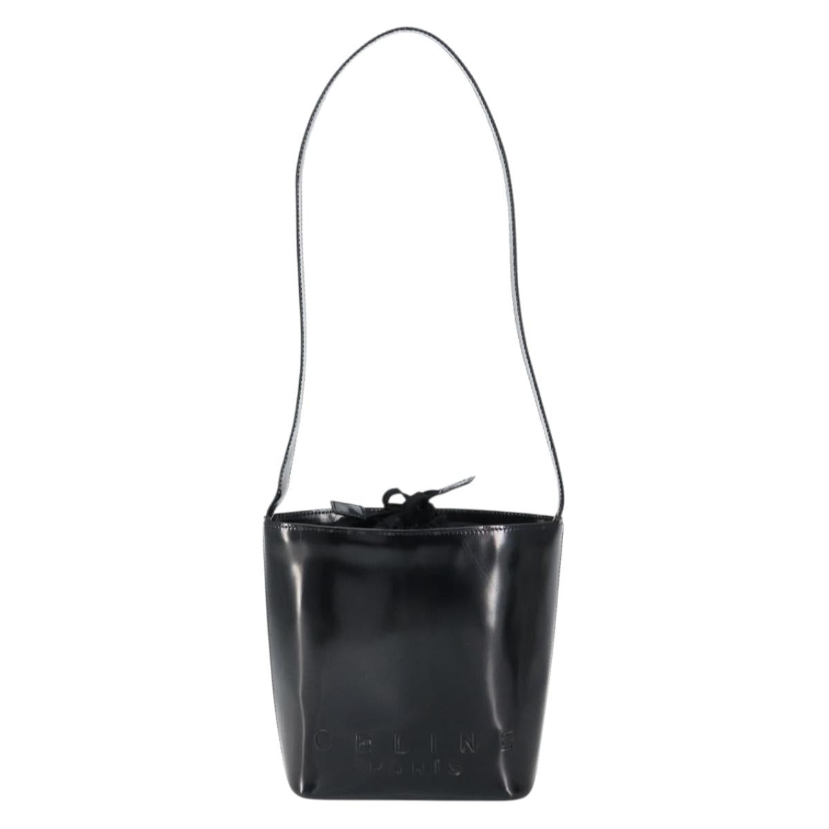 CELINE Shoulder Bag Enamel Black Gold Auth ep11645
