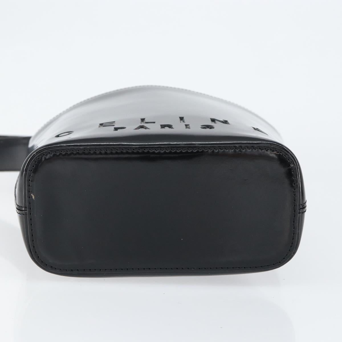 CELINE Shoulder Bag Enamel Black Gold Auth ep11645