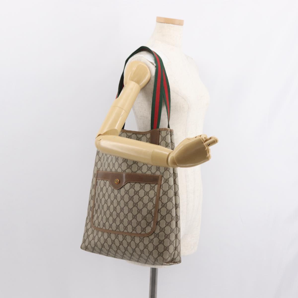GUCCI GG Supreme Web Sherry Line Tote Bag PVC Beige Gold 378 02 003 Auth ep11646