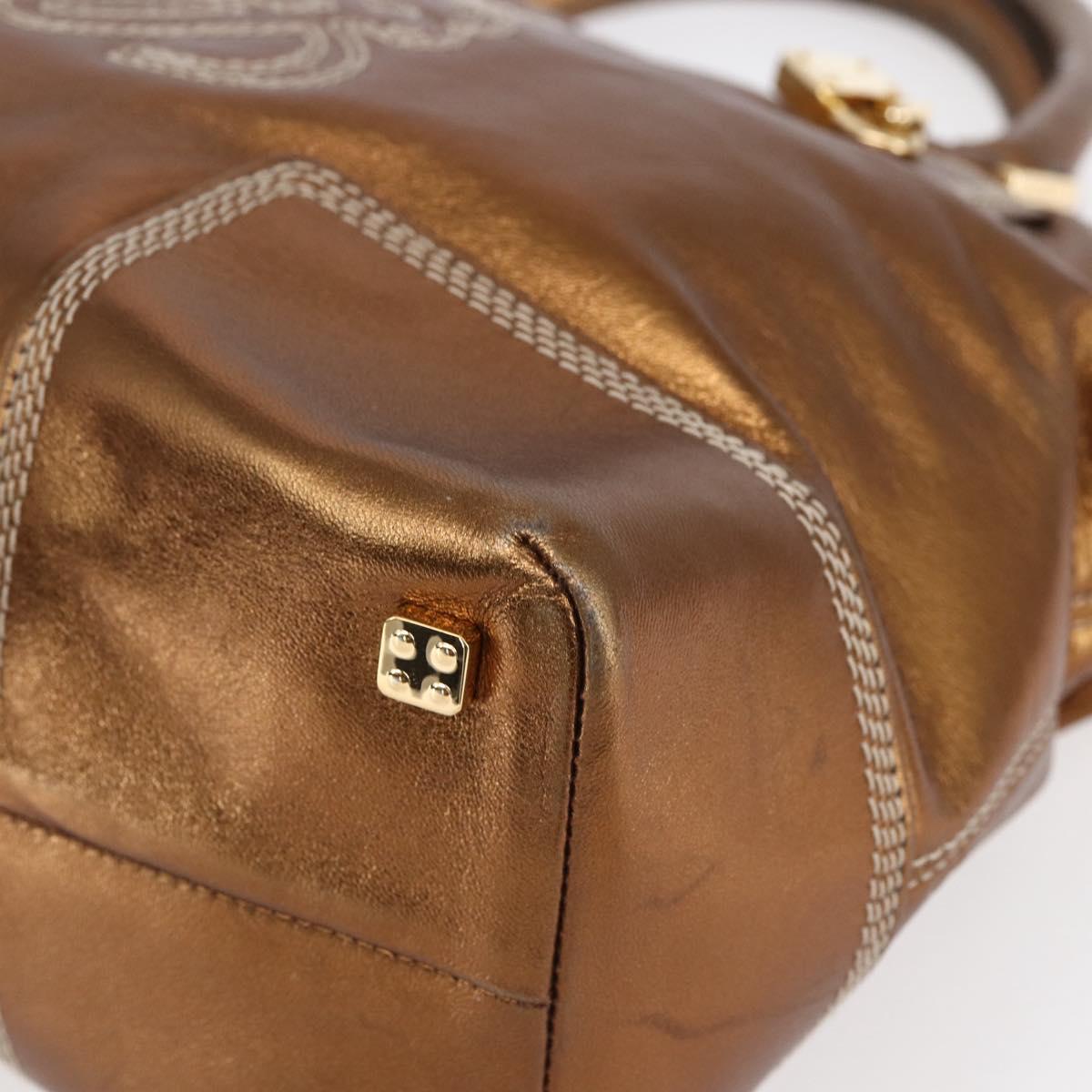 LOEWE Anagram Americana 28 Hand Bag Leather Bronze Gold Auth ep11653