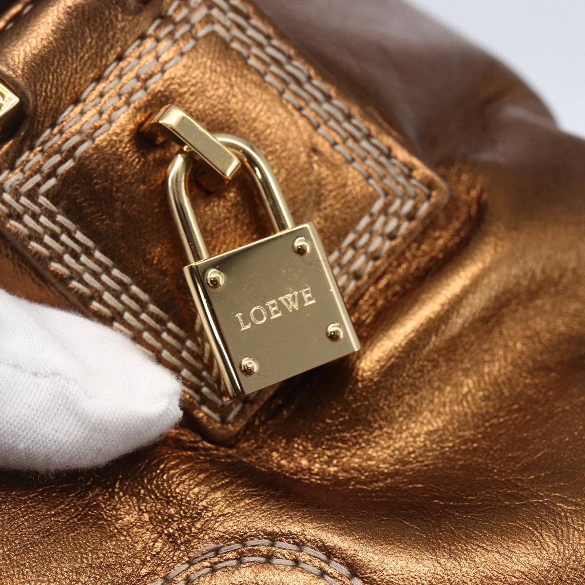 LOEWE Anagram Americana 28 Hand Bag Leather Bronze Gold Auth ep11653