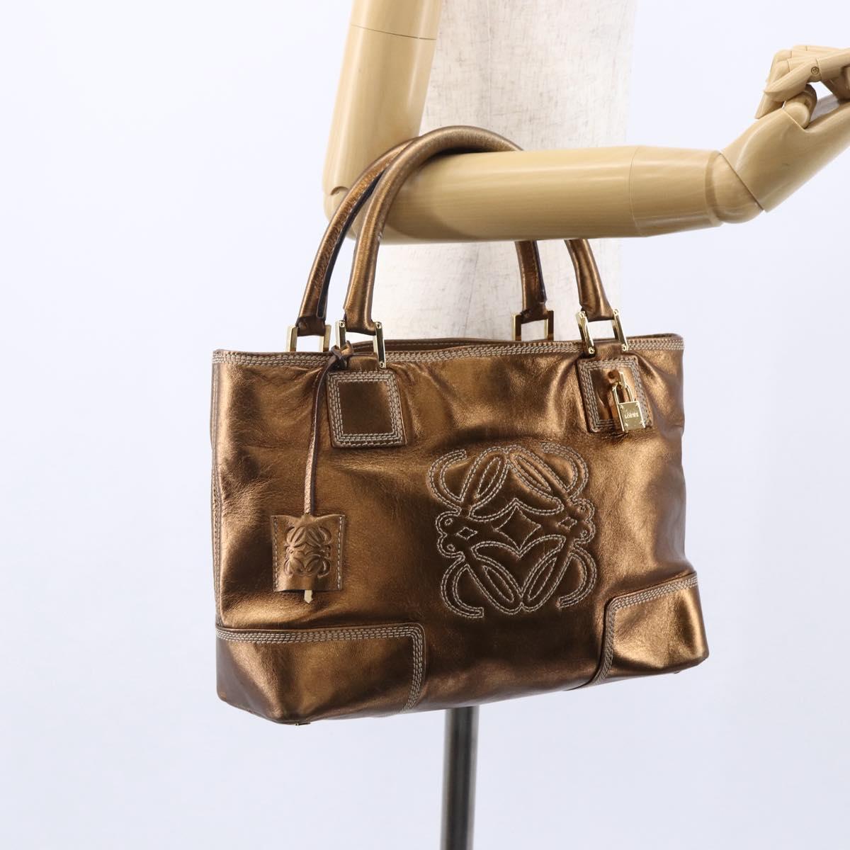 LOEWE Anagram Americana 28 Hand Bag Leather Bronze Gold Auth ep11653
