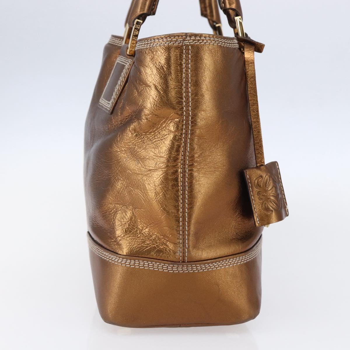 LOEWE Anagram Americana 28 Hand Bag Leather Bronze Gold Auth ep11653