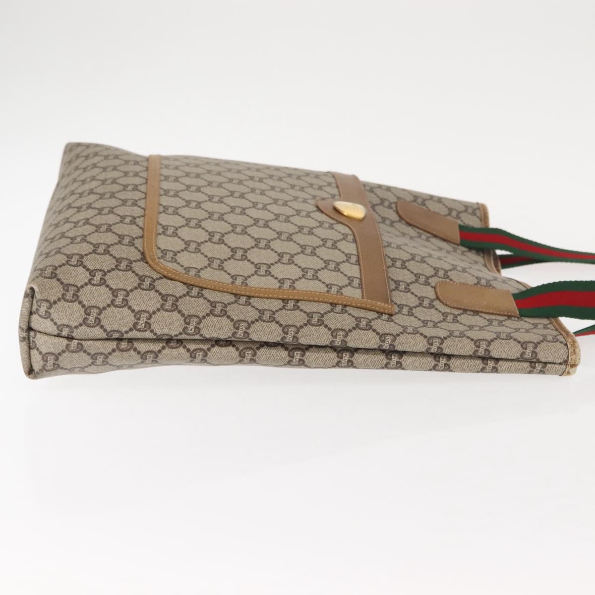 GUCCI GG Plus Supreme Web Sherry Line Tote Bag PVC Beige Gold Auth ep11665