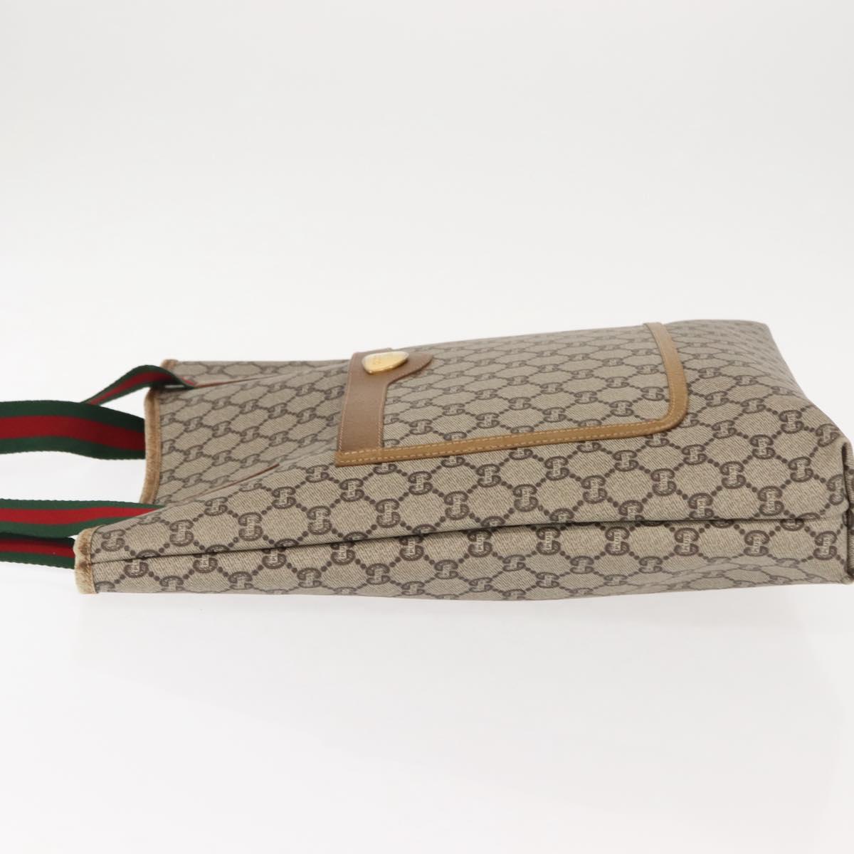 GUCCI GG Plus Supreme Web Sherry Line Tote Bag PVC Beige Gold Auth ep11665