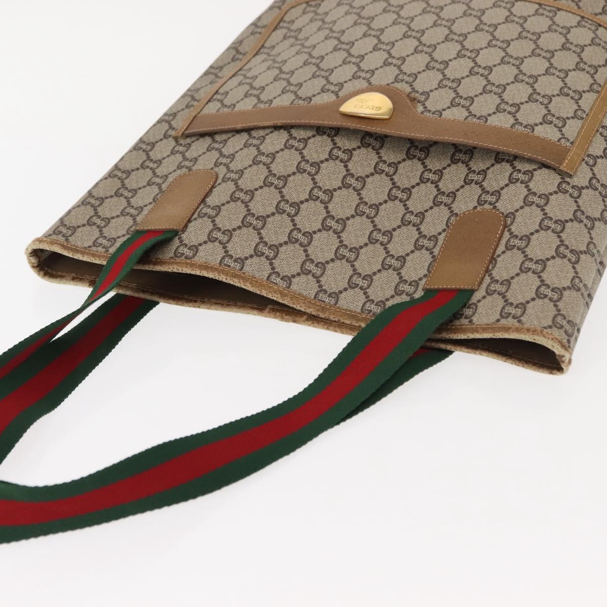 GUCCI GG Plus Supreme Web Sherry Line Tote Bag PVC Beige Gold Auth ep11665