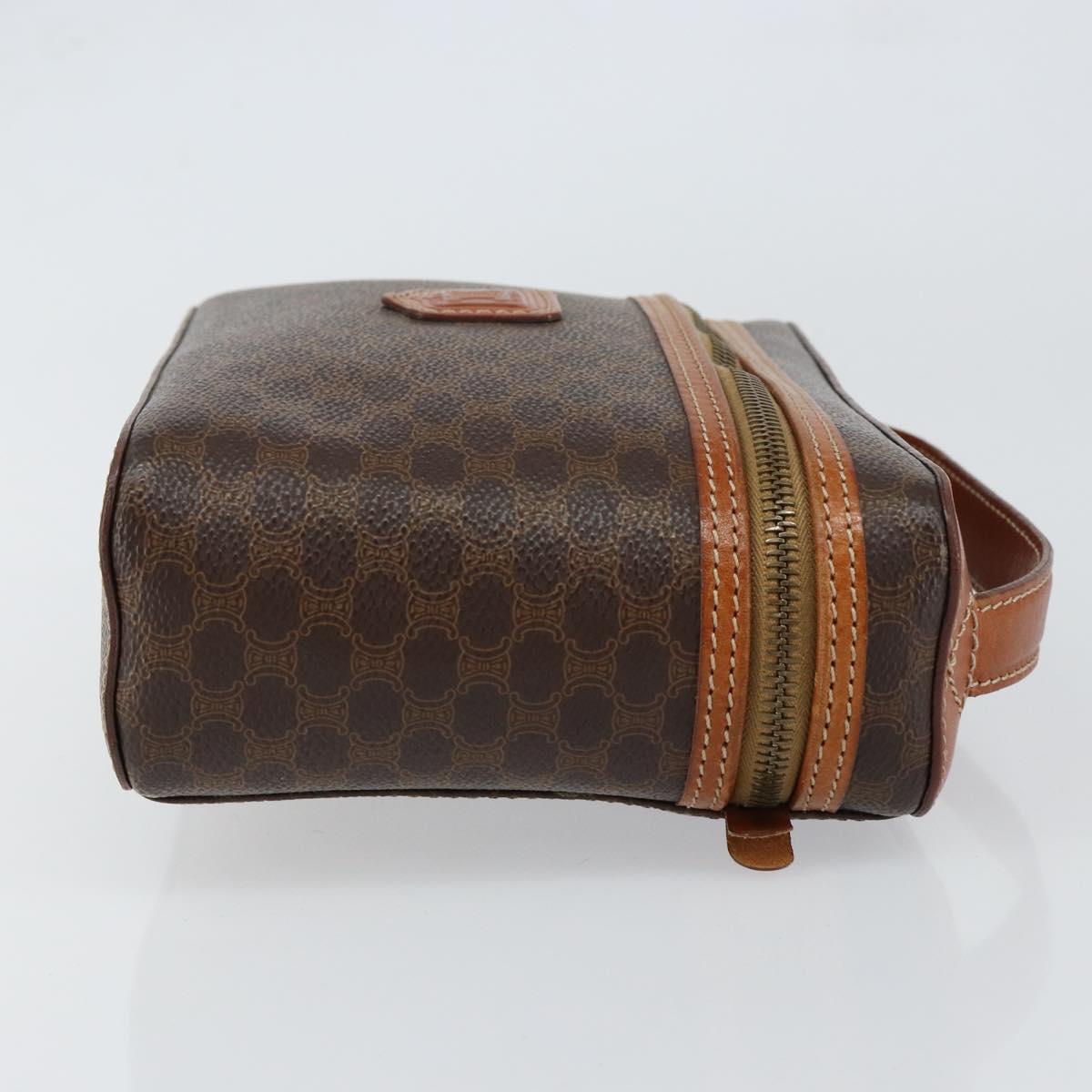 CELINE Macadam Canvas Vanity Pouch PVC Leather Brown Gold Auth ep11672