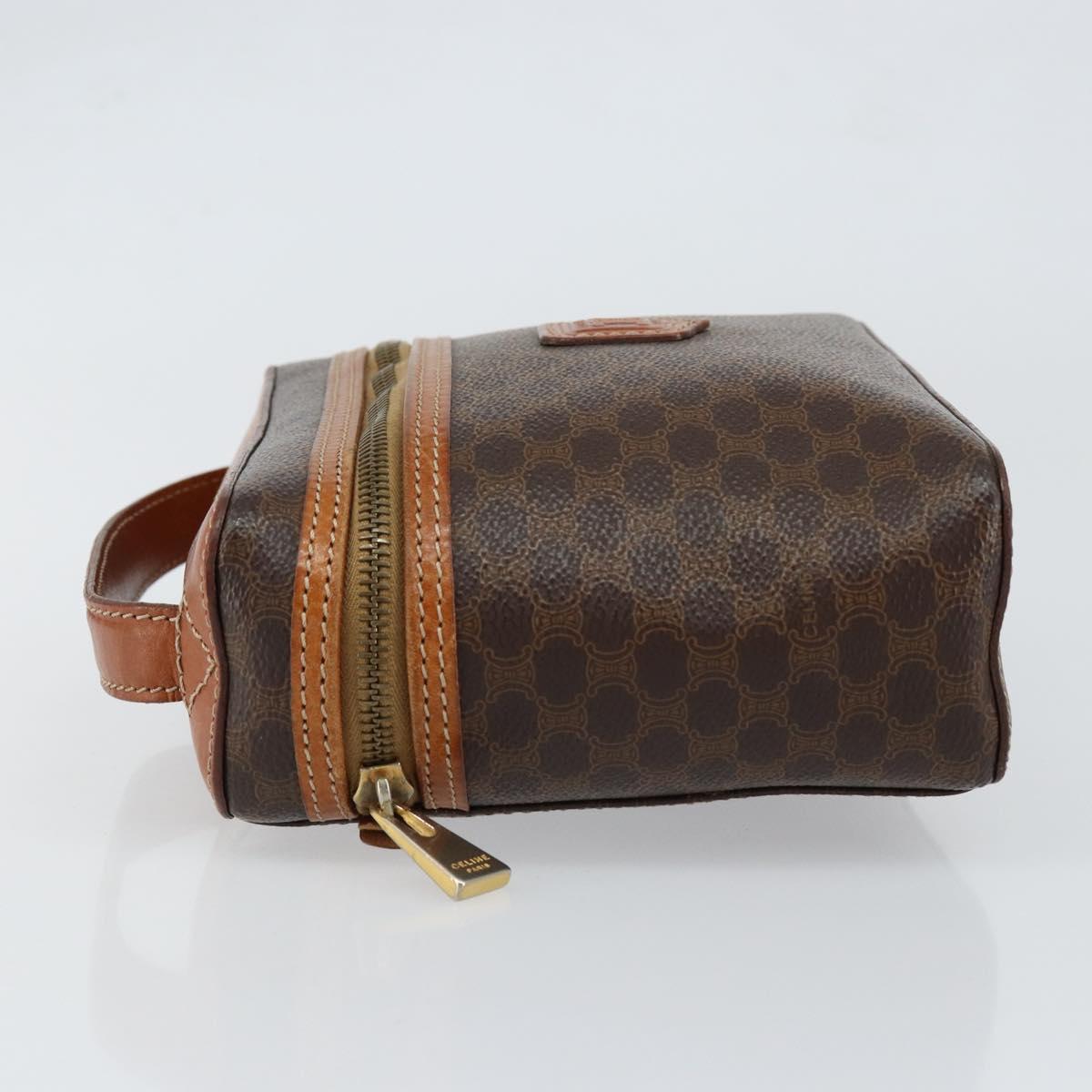 CELINE Macadam Canvas Vanity Pouch PVC Leather Brown Gold Auth ep11672
