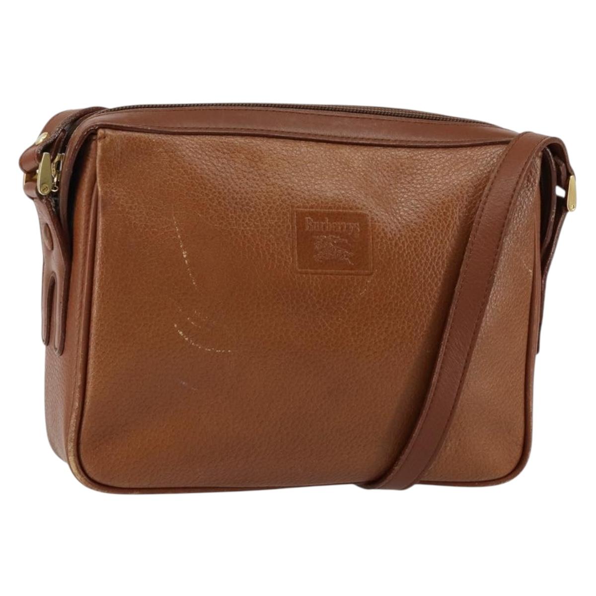 Burberrys Nova Check Shoulder Bag Leather Brown Gold Auth ep11687