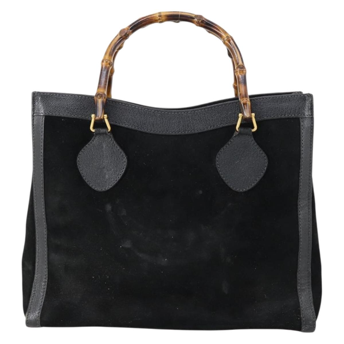 GUCCI Bamboo Hand Bag Suede Leather Black Gold 002 2853 0260 0 Auth ep11688