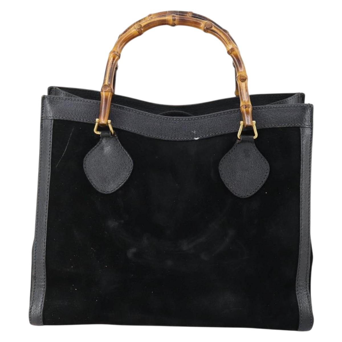 GUCCI Bamboo Hand Bag Suede Leather Black Gold 002 2853 0260 0 Auth ep11688