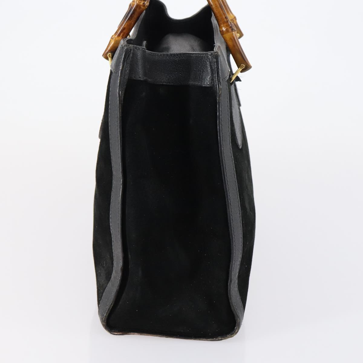 GUCCI Bamboo Hand Bag Suede Leather Black Gold 002 2853 0260 0 Auth ep11688