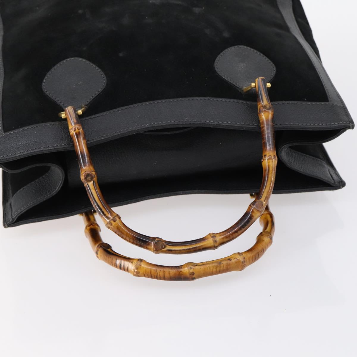 GUCCI Bamboo Hand Bag Suede Leather Black Gold 002 2853 0260 0 Auth ep11688