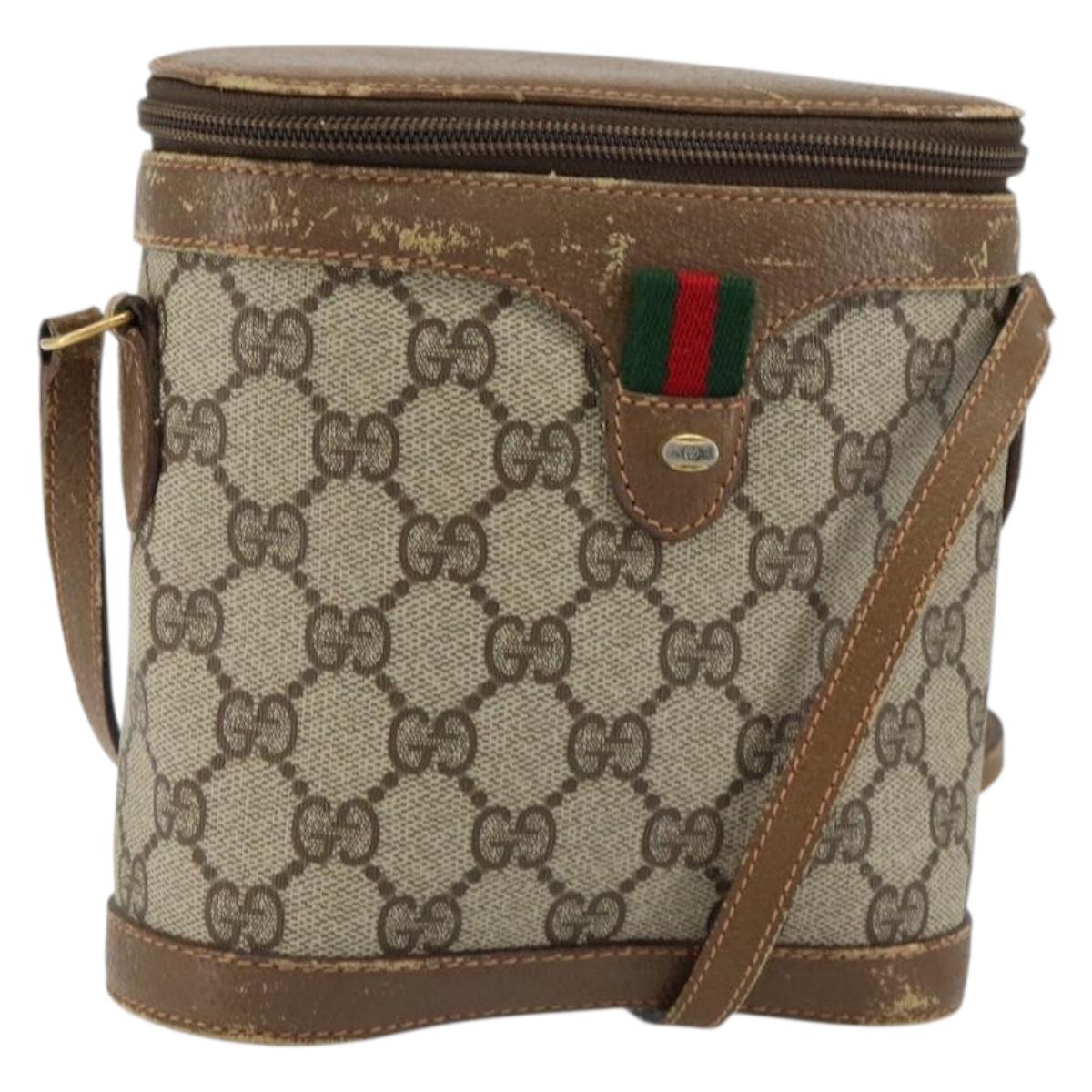 GUCCI GG Supreme Web Sherry Line Bag PVC Beige Gold 904 02 070 Auth ep11689