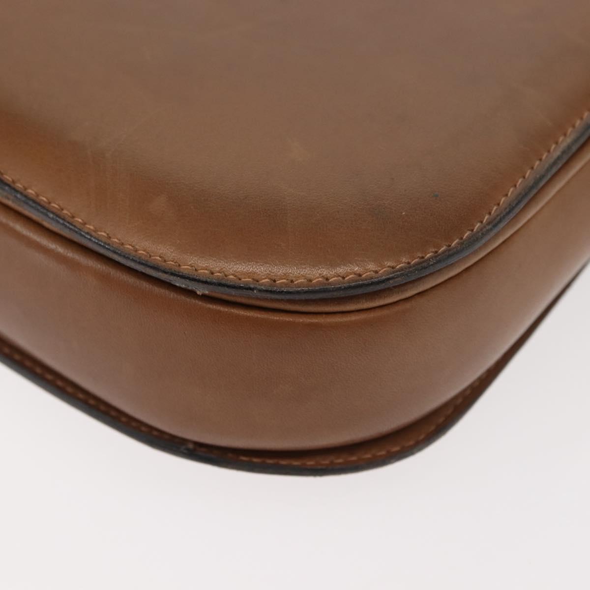 GUCCI Shoulder Bag Leather Brown gold Auth ep11690