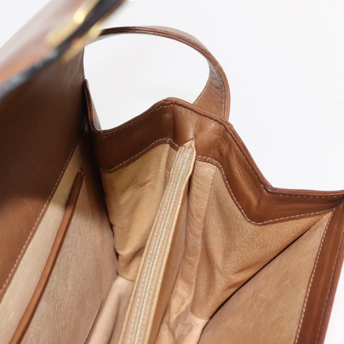 GUCCI Shoulder Bag Leather Brown gold Auth ep11690