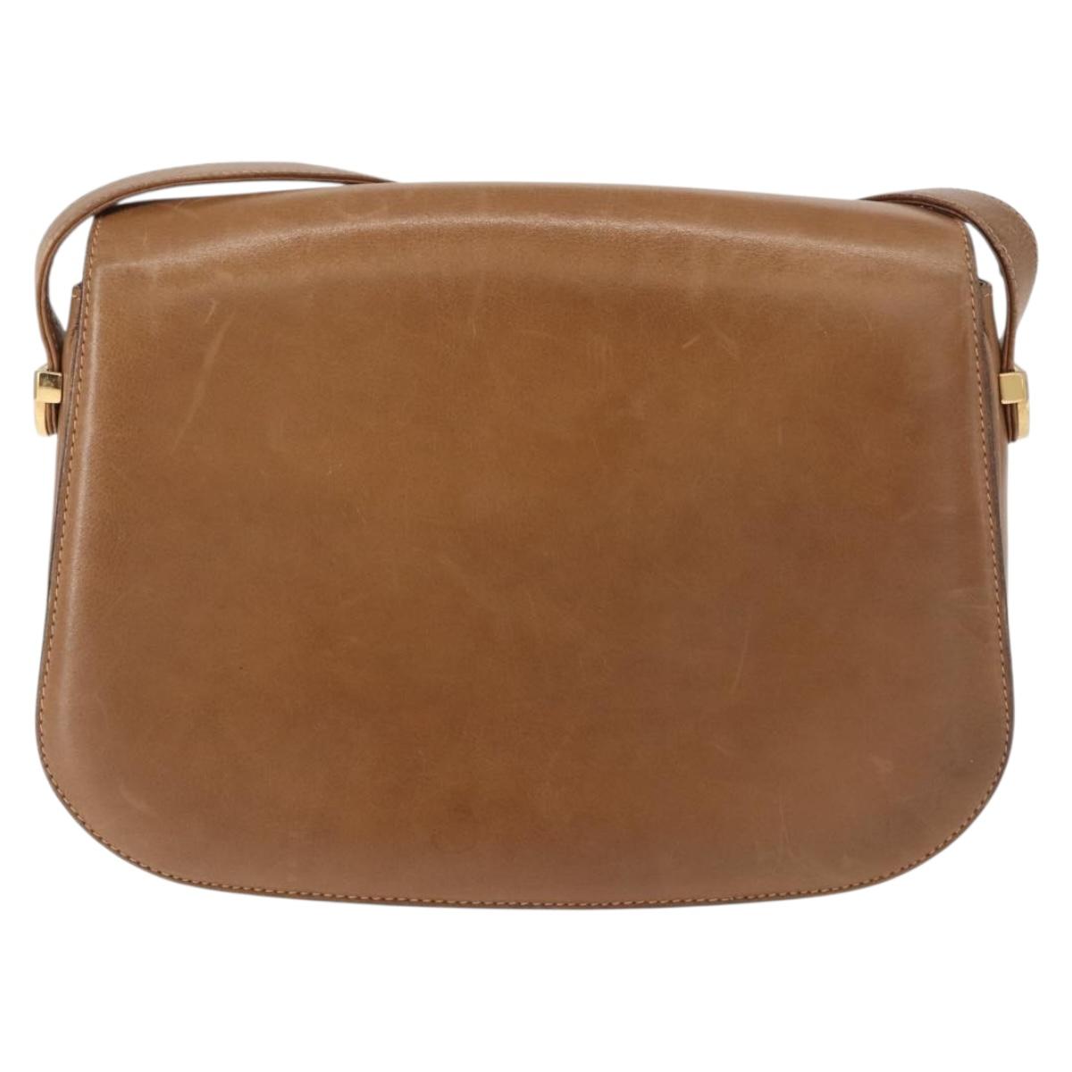 GUCCI Shoulder Bag Leather Brown gold Auth ep11690