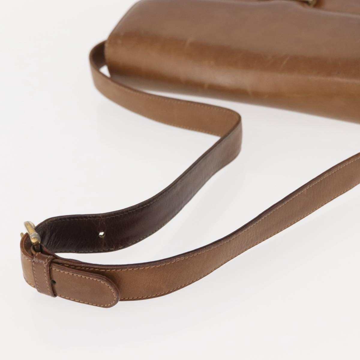 GUCCI Shoulder Bag Leather Brown gold Auth ep11690