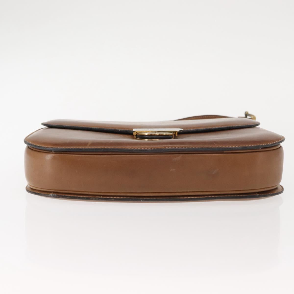GUCCI Shoulder Bag Leather Brown gold Auth ep11690