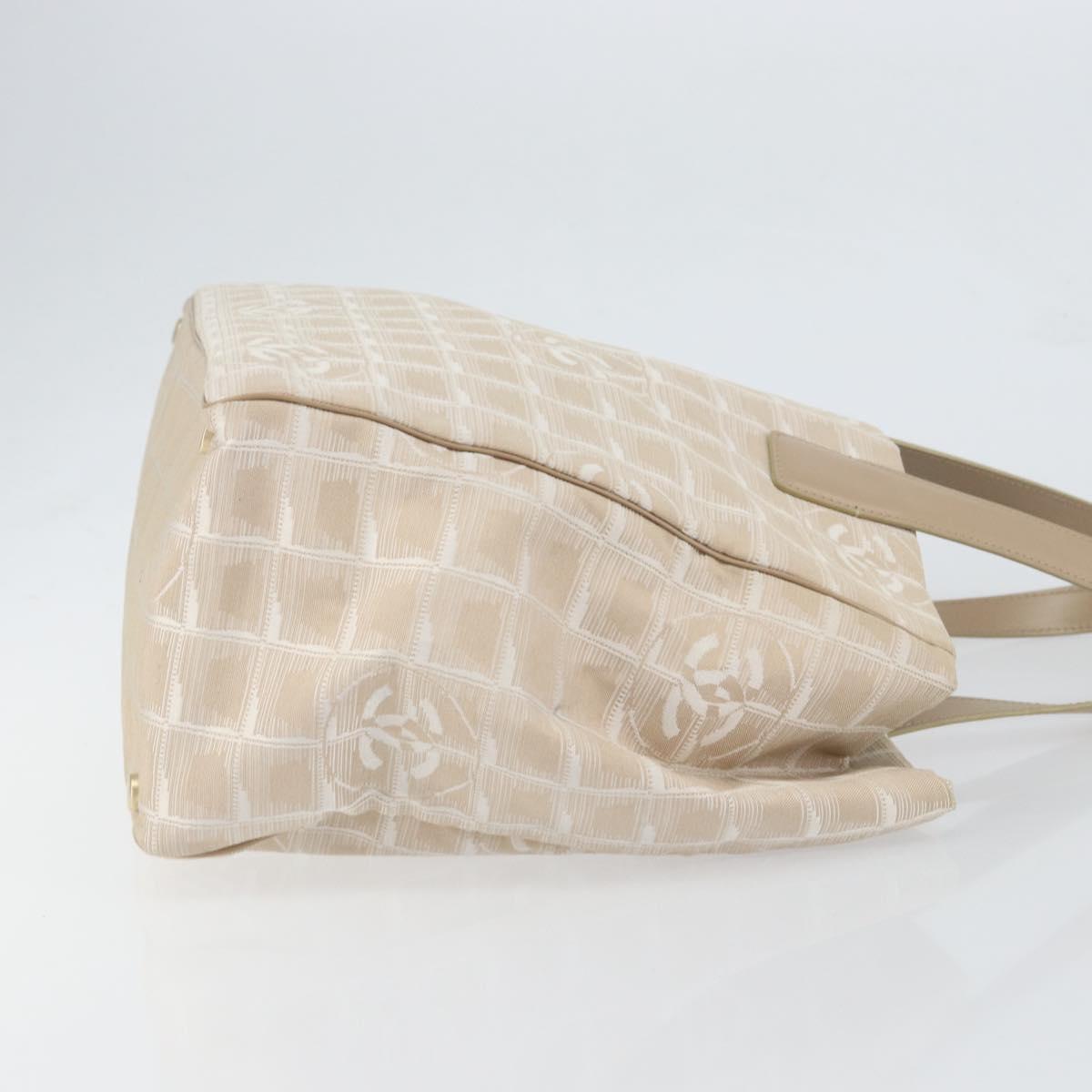 CHANEL New Travel Line Tote Bag Nylon Beige Gold CC Auth ep11691