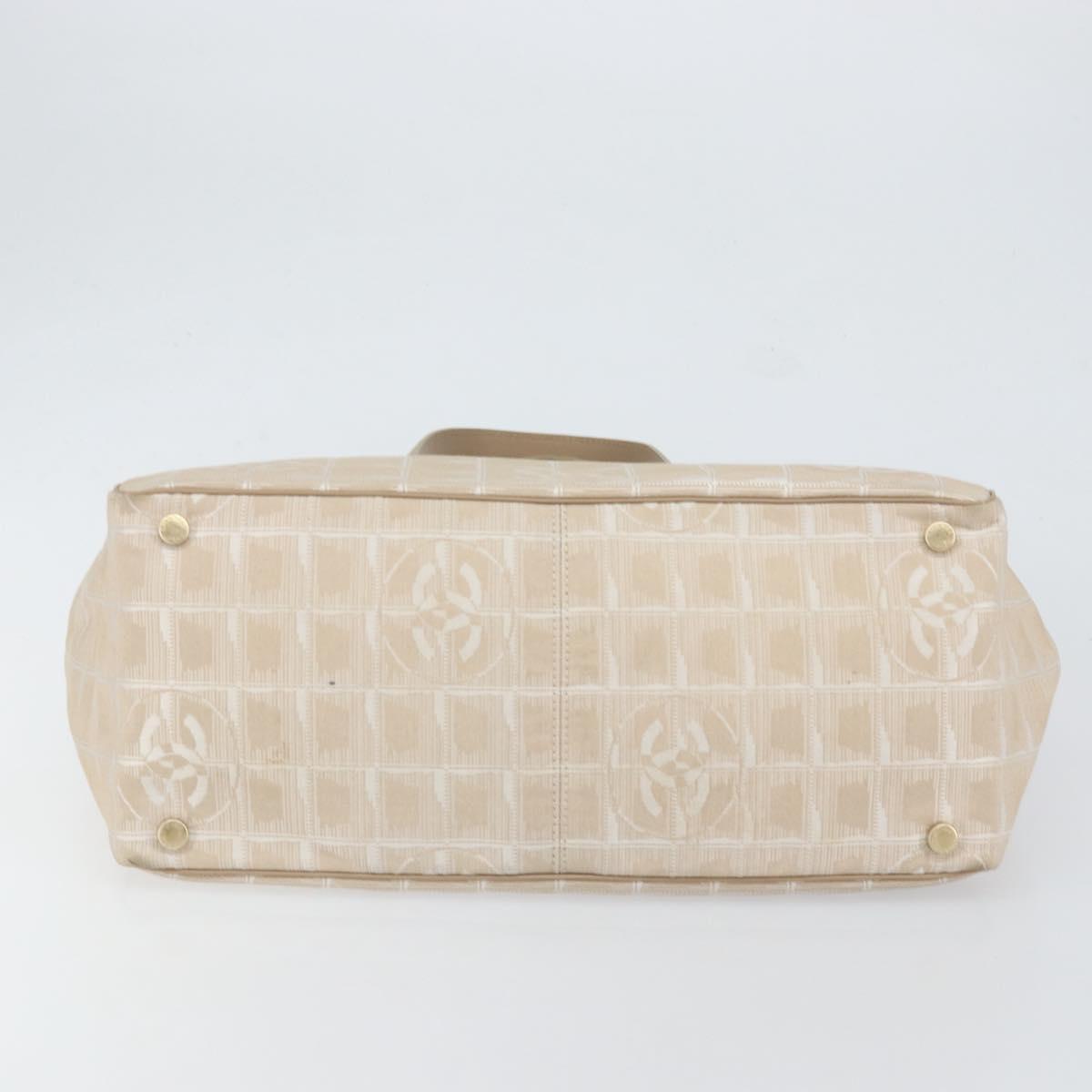 CHANEL New Travel Line Tote Bag Nylon Beige Gold CC Auth ep11691