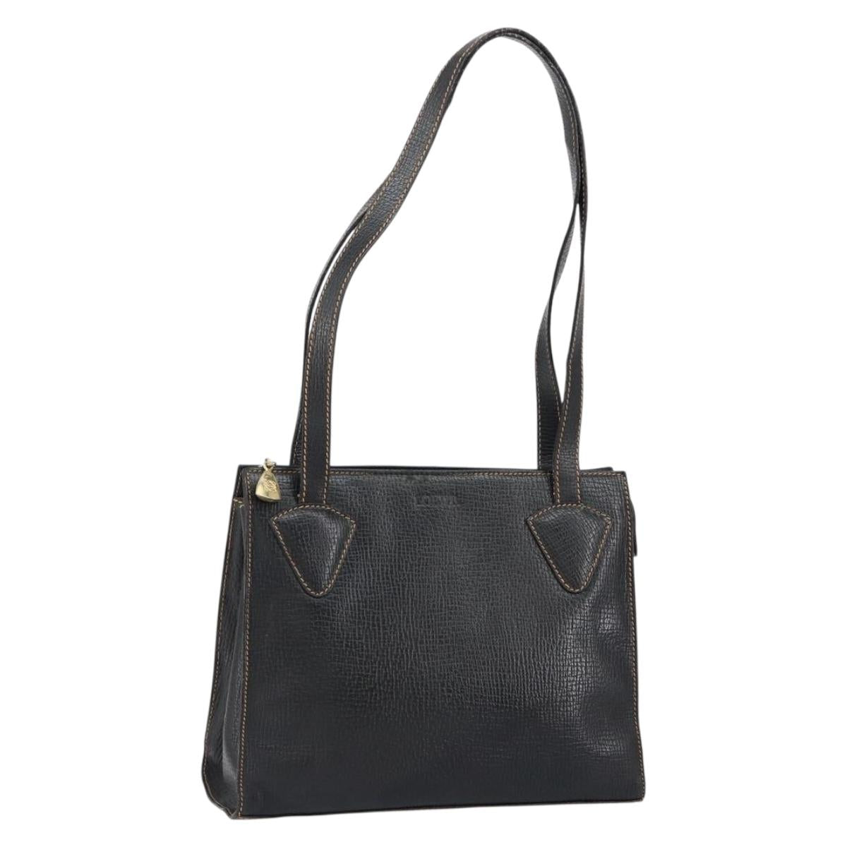 LOEWE Tote Bag Leather Black Gold Auth ep11694