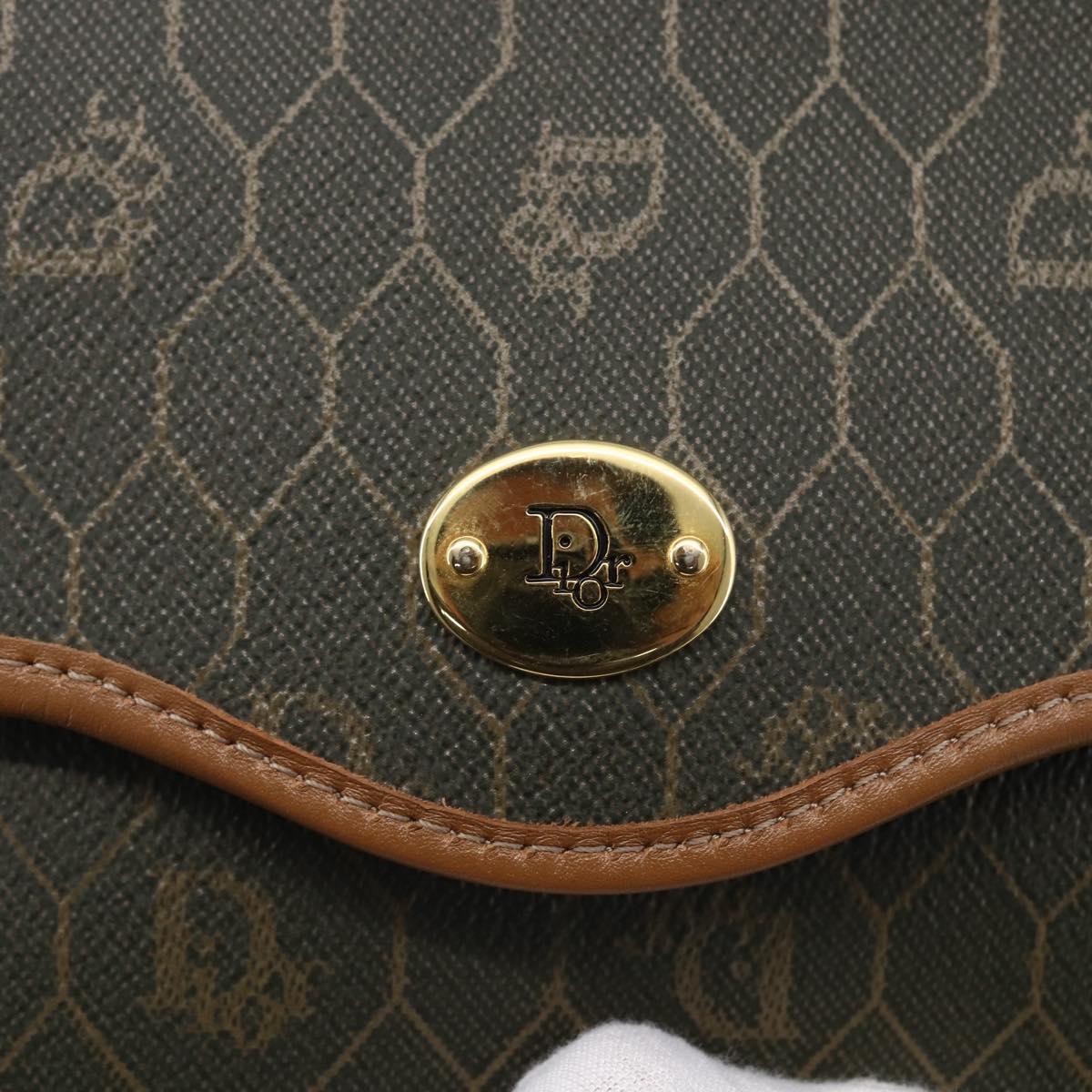 Christian Dior Honeycomb Canvas Shoulder Bag PVC Khaki Gold Auth ep11695