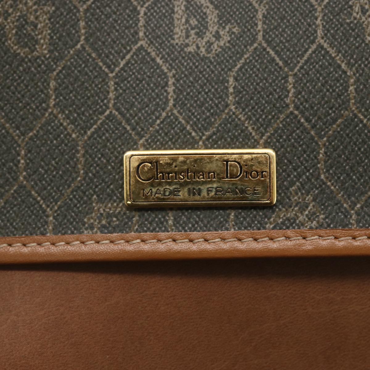 Christian Dior Honeycomb Canvas Shoulder Bag PVC Khaki Gold Auth ep11695